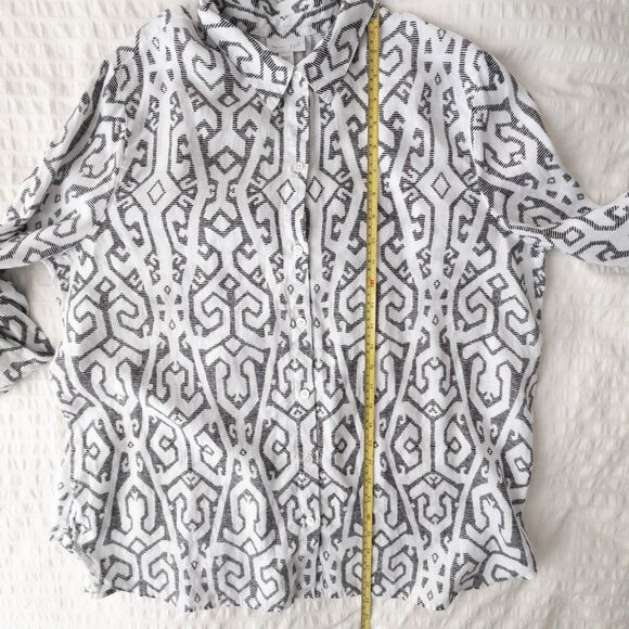 J Jill Love Linen White & Black Patterned Button Up Size L Coastal Lagenlook - Picture 11 of 12